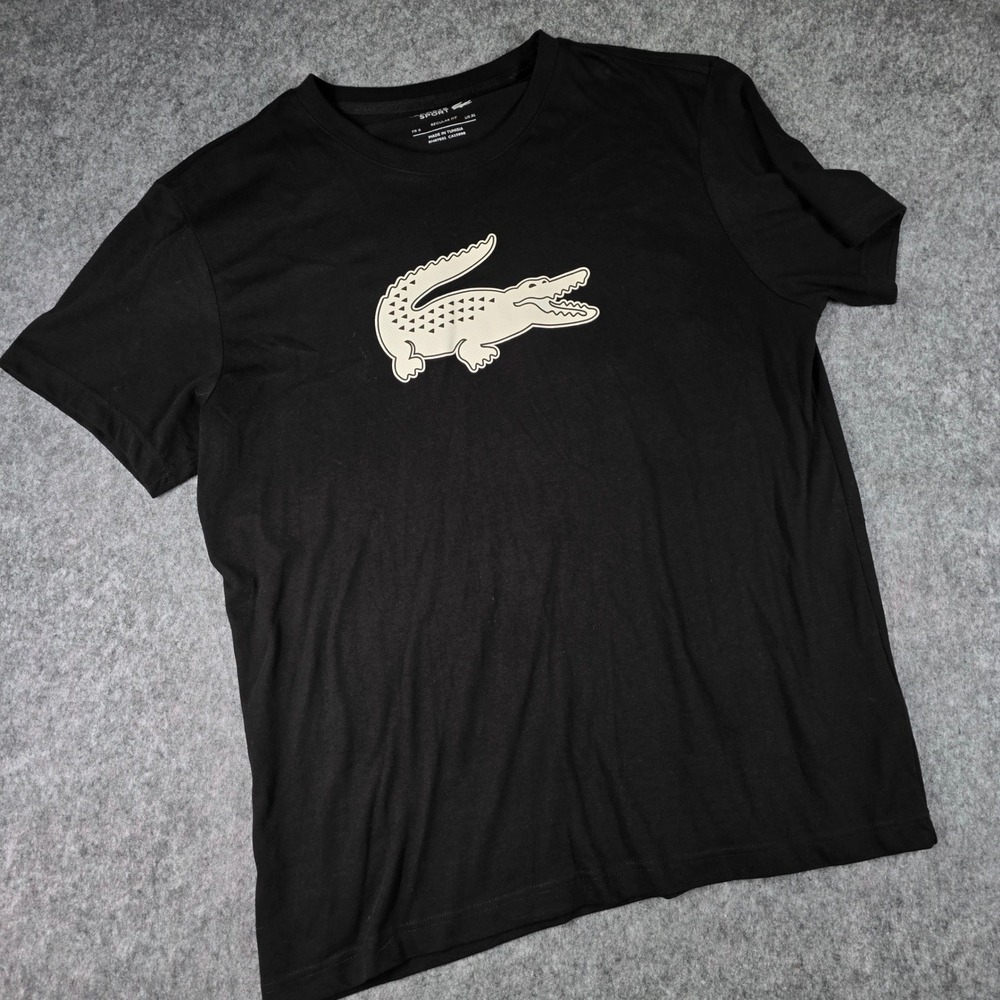 Lacoste Sport T-Shirt Crocodile Big Logo Graphic Tee Black Regular Fit XL Preppy